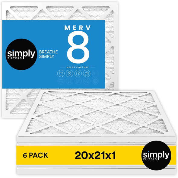 SIMPLY 20"X21"X1" AIR FILTER, MERV 8, 6 PACK SF20X21X1-6PKM08 - WHITE New