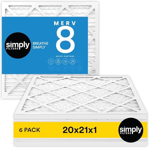 SIMPLY 20"X21"X1" AIR FILTER, MERV 8, 6 PACK SF20X21X1-6PKM08 - WHITE New