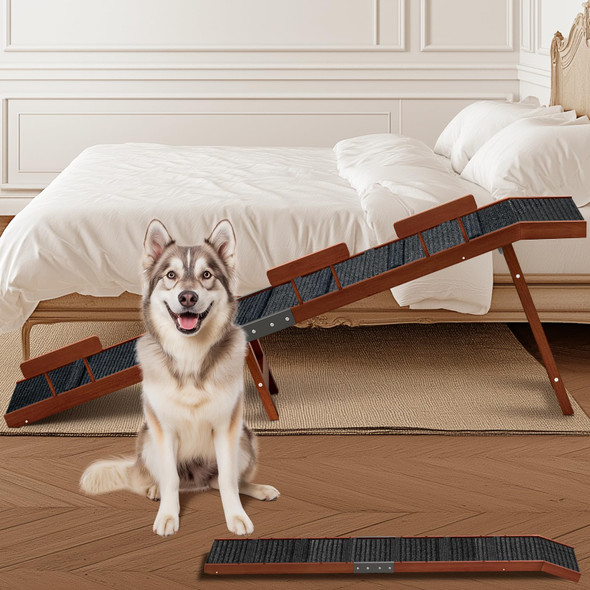 Easyego Foldable Dog Ramp for Bed, 74" Wood Pet Ramp PS0002 - Vintage Walnut
