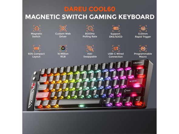 DAREU COOL60 60% Hall Effect Gaming Keyboard with Magnetic Switch, SOCD, 0.01mm
