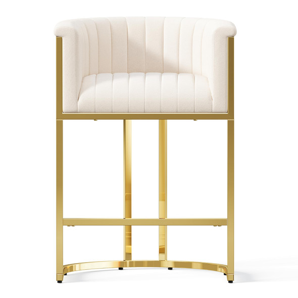26" H Counter Height Bar Stools Modern Barrel Stools Fabric Upholstered - Beige