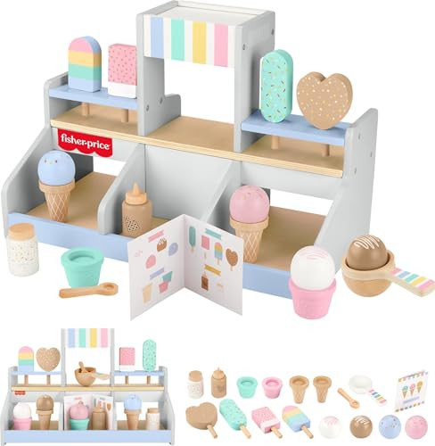 FISHER-PRICE PRESCHOOL TOY WOODEN ICE CREAM SHOP PLAYSET HXV21 - MULTICOLOR New