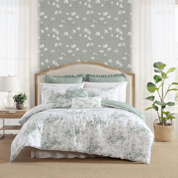 LAURA ASHLEY FULL/QUEEN COMFORTER SET PREMIUM COTTON, GREEN TOILE - R76948-GRN
