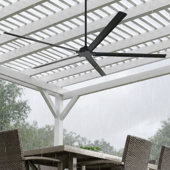 PARROT UNCLE 84" INDUSTRIAL OUTDOOR BLACK ALUMINUM WINDMILL CEILING FAN- BLACK