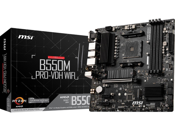 MSI B550M PRO-VDH Micro-ATX Motherboard - AMD AM4, Ryzen 5000/4000/3000 Ready,