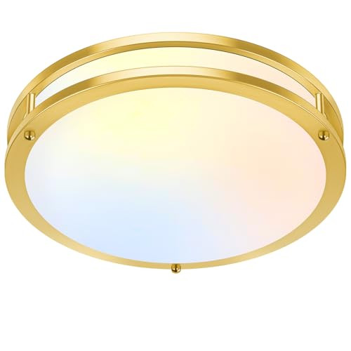 TOBUSA 13" LED Flush Mount Ceiling Light, Gold Kitch Fixture 5 Color Temp