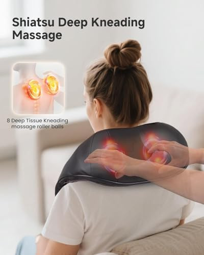 SNAILAX SHIATSU BACK NECK MASSAGER WITH HEAT NECK SHOULDER MASSAGER - COAL BLACK