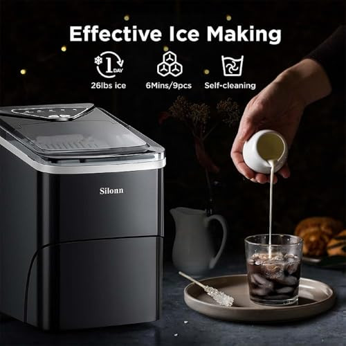 SILONN ICE MAKER COUNTERTOP EXPANDABLE 2.5L ICE BASKET 1.8L WATER TANK - BLACK
