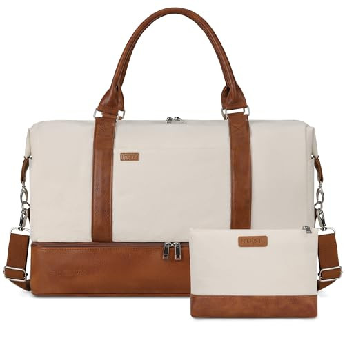 GAYUAPEIA WOMEN'S WEEKENDER BAG TRAVEL DUFFEL ON CARRY-ON BROWN/BEIGE