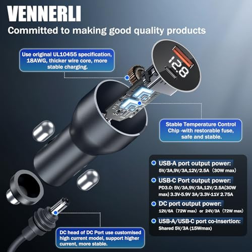 VENNERLI STARLINK MINI CAR ADAPTER CABLE LIGHTER DIGITAL DISPLAY - GRAY