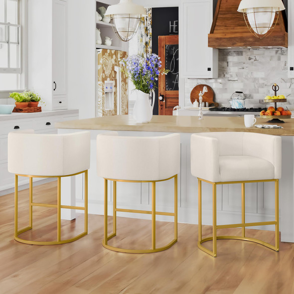 LUE BONA COUNTER HEIGHT BAR STOOL SET OF 2, 27" H, BY004-06 - BEIGE-GOLD