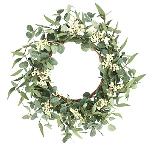 Pinkpum 16 Eucalyptus Wreath for Front Door Porch - Green Decor Home