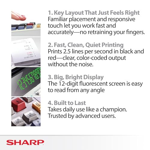 SHARP INK PRINTING CALCULATOR, 12-DIGIT LCD, AC POWERED, OFF-WHITE, IDEAL - GRAY New