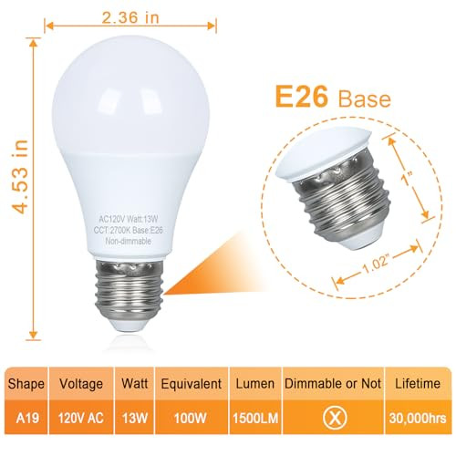 MARXLAIT 12 PACK LED LIGHT BULBS 100 WATT EQUIVALENT EFFICIENT 13W - WARM WHITE