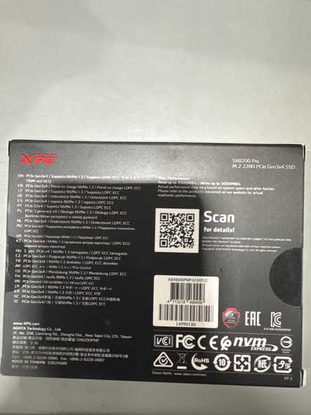 ADATA XPG SX8200 PRO SERIES 512GB INTERNAL SSD PCIE GEN 3 X4 FOR DESKTOPS, BLACK