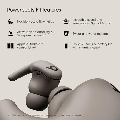 BEATS POWERBEATS WIRELESS NOISE CANCELLING WORKOUT EARBUDS ME2K4LL/A GRAVEL GRAY