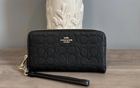 COACH LONG ZIP AROUND WALLET IN SIGNATURE LEATHER - CCL35 - GOLD/BLACK