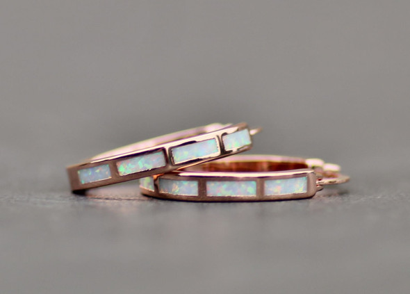 GENERIC WHITE OPAL INLAY ROSE GOLD HOOP EARRING - ROSE GOLD