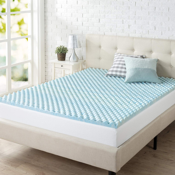 ZINUS 1.5/2/3/4" SWIRL GEL COOLING MEMORY FOAM MATTRESS TOPPER FULL - LIGHT BLUE New