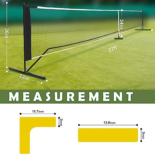 DULCE DOM Pickleball Net Portable Outdoor Court Marking Kit 22 FT 3-10 players
