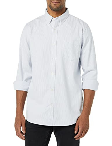 AMAZON ESSENTIALS SLIM LONG-SLEEVE OXFORD SHIRT POCKET MEN XL POWDER BLUE STRIPE