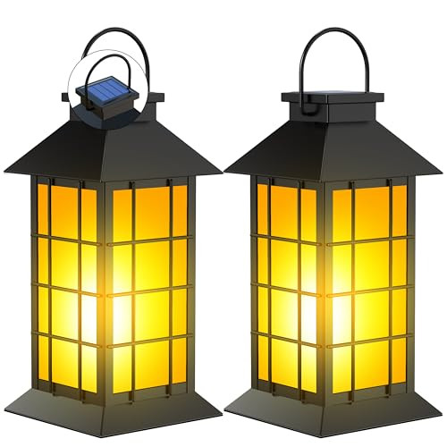 ANYPERFECT 2 PACK 13" BLACK SOLAR LANTERN WITH FLAME CANDLE JS1938 - BLACK