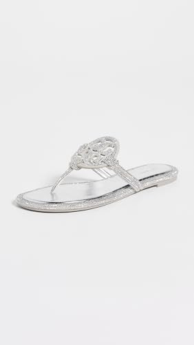 174566 TORY BURCH WOMEN MILLER KNOTTED PAVE SANDALS SIZE 7 SILVER
