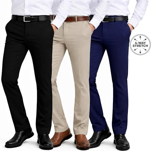 GALAXY BY HARVIC DRESS N COMFORT MEN’S FLEX STRETCH SLIM FIT PANTS 40 - BLACK