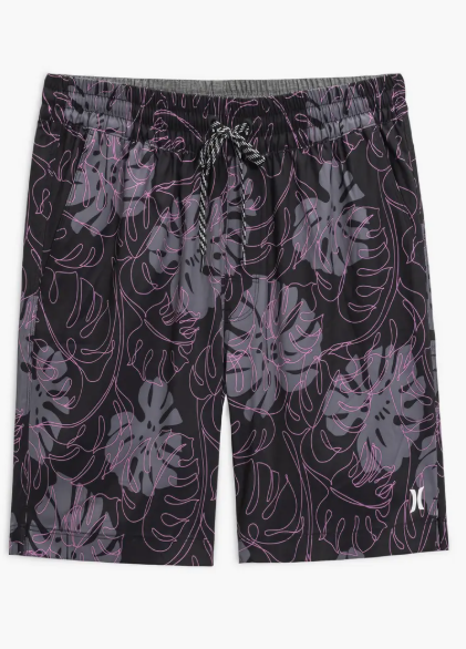 HURLEY LEAF VOLLEY SWIM TRUNKS - SIZE: MEN L - BLACK New