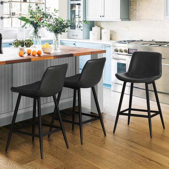 ORANGE ONE LOW BACK METAL FRAME COUNTER HEIGHT BAR STOOL (SET OF 3) - BLACK