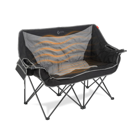 ARROWHEAD OUTDOOR 57" FOLDABLE HEATED CAMPING LOVESEAT CHAIR - BLACK/GRAY
