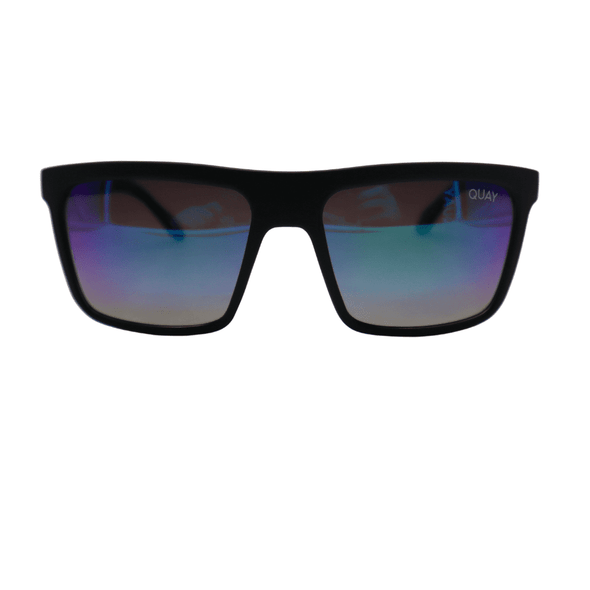 QUAY MEN'S POLARIZED SQUARE LENSES UV SUNGLASSES LET IT RUN - MATTE BLACK/NAVY
