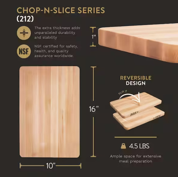 BOOSLOCK WOOD 16 IN. X 10 IN. RECTANGULAR MAPLE CHOP N SLICE REVERSIBLE - MAPLE