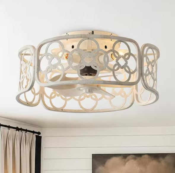 FARMHOUSE 18 IN. FARMHOUSE FLUSH MOUNT CEILING FAN W/ LIGHT AND REMOTE - WHITE