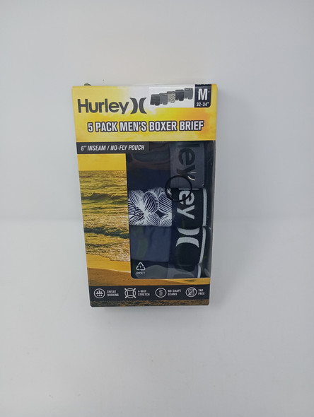 HURLEY MENS 5 PACK STRETCH BOXER BRIEFS - SIZE: MEN M - BLACK/GRAY/WHITE New