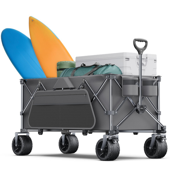 440LBS COLLAPSIBLE WAGON CARTS WITH BIG WHEELS PW-116A - GRAY