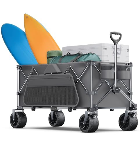 440LBS COLLAPSIBLE WAGON CARTS WITH BIG WHEELS PW-116A - GRAY