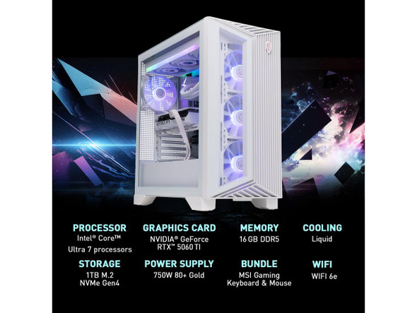 MSI Gaming Desktop PC Aegis RS2 AI A2NVM7-2227US Intel Core Ultra 7 270K Plus