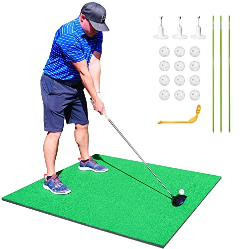 SharperGolf Premium Quality Golf Practice Hitting Mat, 3 Alignment - Green