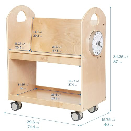 ECR4KIDS Mobile Book Cart with Countdown Timer and Storage, Natural