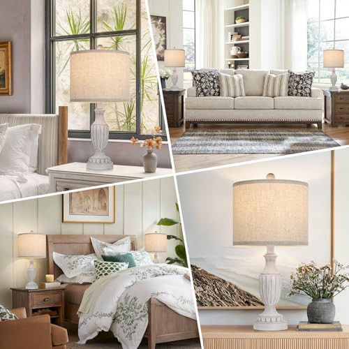 TOBUSA Farmhouse Living Room Table Lamps Set of 2, Grey Rustic Vintage Lamps