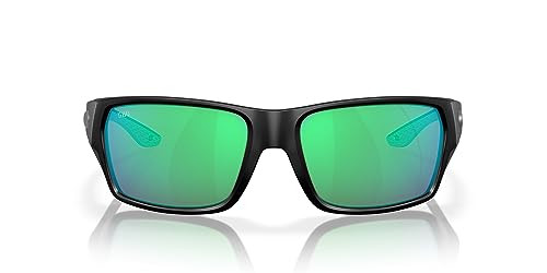 COSTA DEL MAR TAILFIN POLARIZED RECTANGULAR SUNGLASSES - MATTE BLACK/GREEN 580G