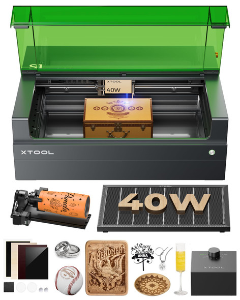 XTOOL S1 40W LASER CUTTER AND ENGRAVER - ROTARY BUNDLE - BLACK New