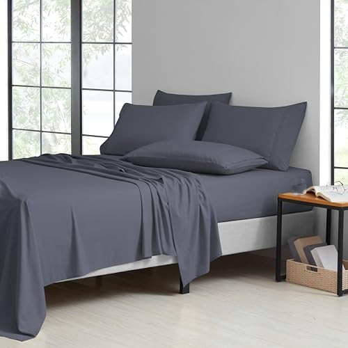 KATHY IRELAND 2000 THREAD COUNT COTTON 6 PC SHEET SET QUEEN CHARCOAL GRAY New