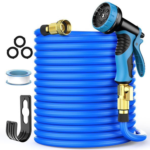 NEWESY 50FT EXPANDABLE GARDEN HOSE WATER HOSE 10 FUNCTIONS NOZZLE - BLUE