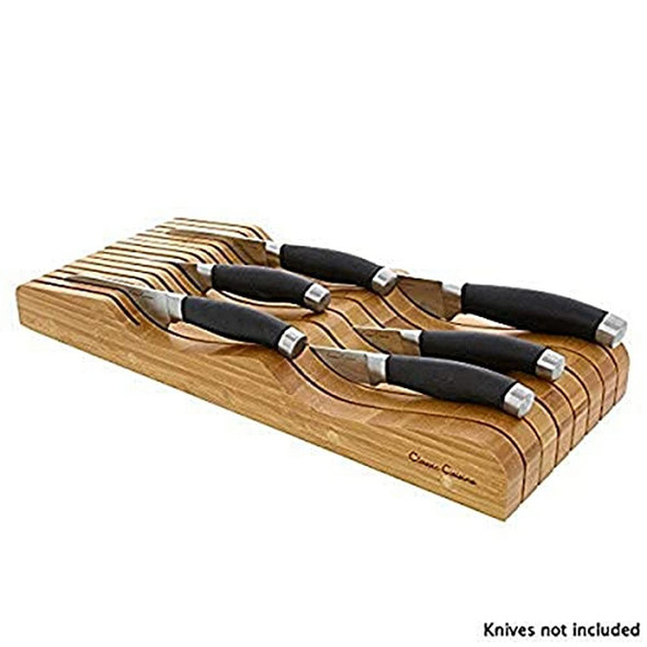 CUISINE CLASSIC IN-DRAWER BAMBOO KNIFE BLOCK CUTLERY STORAGE ORGANIZER New