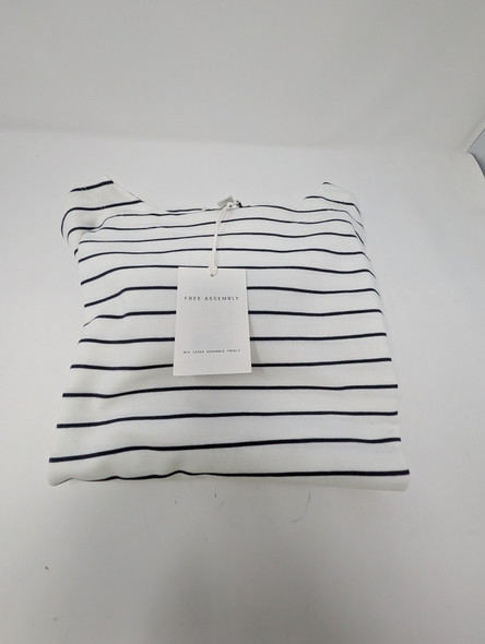 FREE ASSEMBLY WOMEN'S DROP PUFF SHOULDER TOP - SIZE: WOMEN M - CREAM 100 STRIPE New