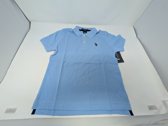 U.S. POLO ASSN BOYS SHORT SLEEVE PIQUE POLO SHIRT - SIZE: YOUTH M/8 - LIGHT BLUE New