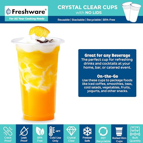 FRESHWARE 24 OZ CLEAR DISPOSABLE PLASTIC CUPS QTY 100 - 24X100B