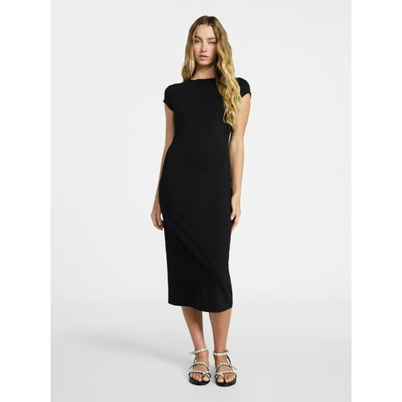 NO BOUNDARIES WOMEN'S MIDI DRESS WITH CAP SLEEVES - SIZE: WOMEN XS - BLACK SOOT New